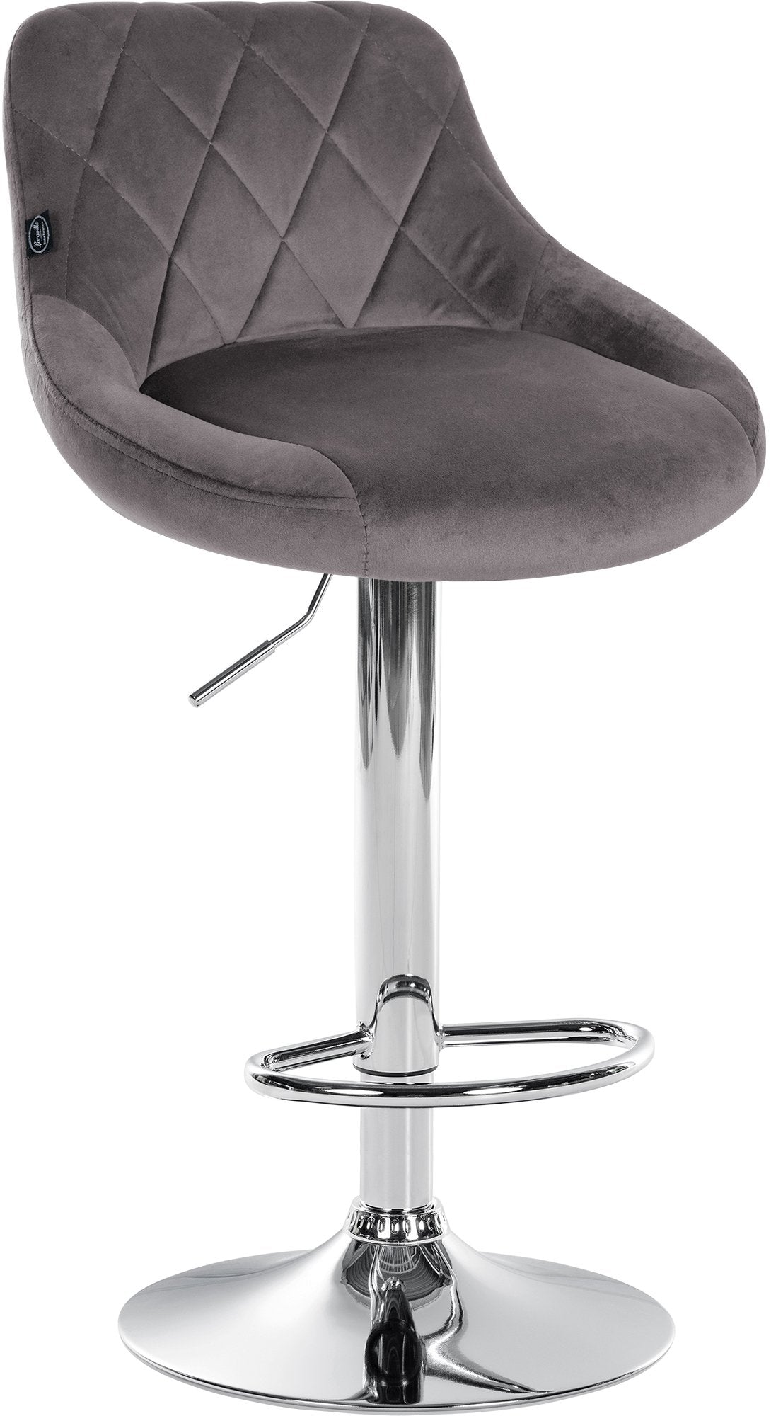 Fluwelen Barhocker - Elegante Kruk - 360° Draaibare Zitting met Gaslift en Voetensteun Kleur grijs Onderstel Kleur chroom