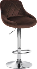 Fluwelen Barhocker - Elegante Kruk - 360° Draaibare Zitting met Gaslift en Voetensteun Kleur bruin Onderstel Kleur chroom