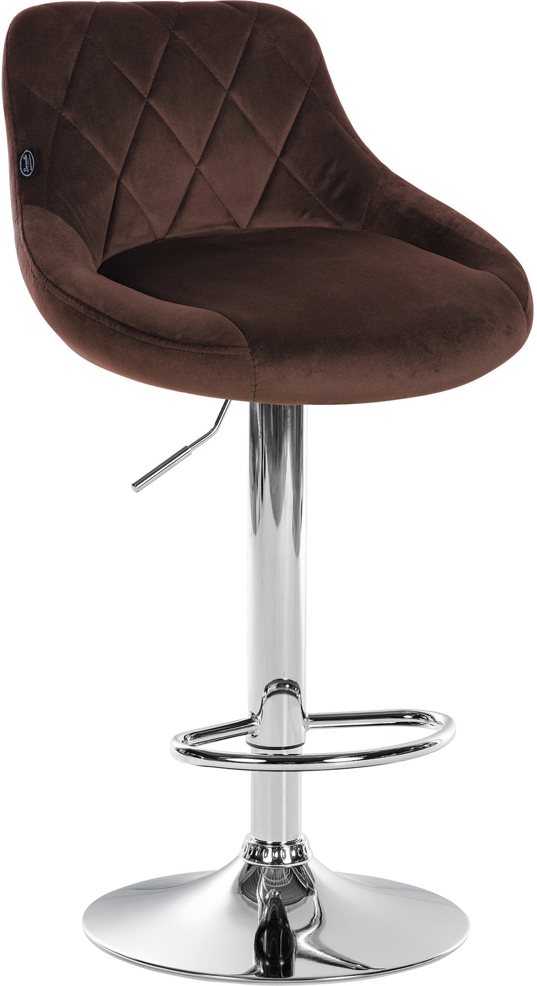 Fluwelen Barhocker - Elegante Kruk - 360° Draaibare Zitting met Gaslift en Voetensteun Kleur bruin Onderstel Kleur chroom