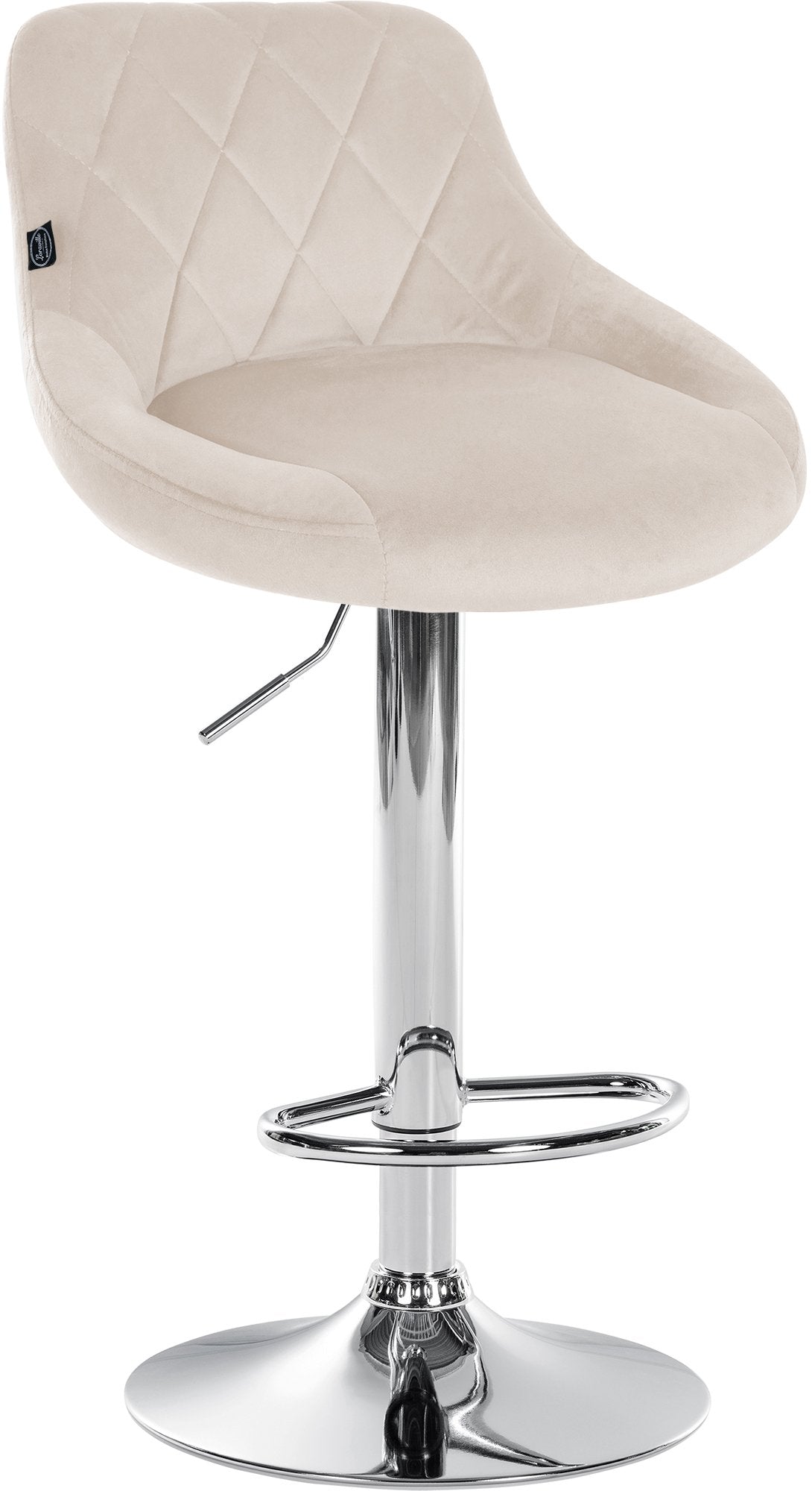 Fluwelen Barhocker - Elegante Kruk - 360° Draaibare Zitting met Gaslift en Voetensteun Kleur crème Onderstel Kleur chroom