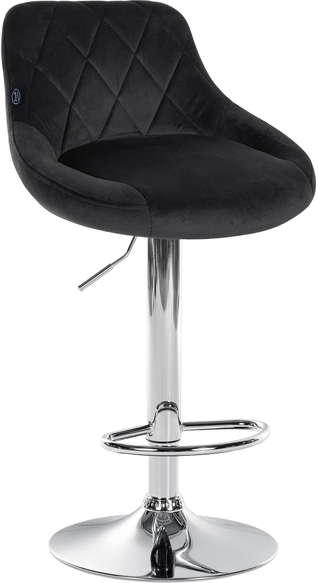 Fluwelen Barhocker - Elegante Kruk - 360° Draaibare Zitting met Gaslift en Voetensteun Kleur zwart Onderstel Kleur chroom