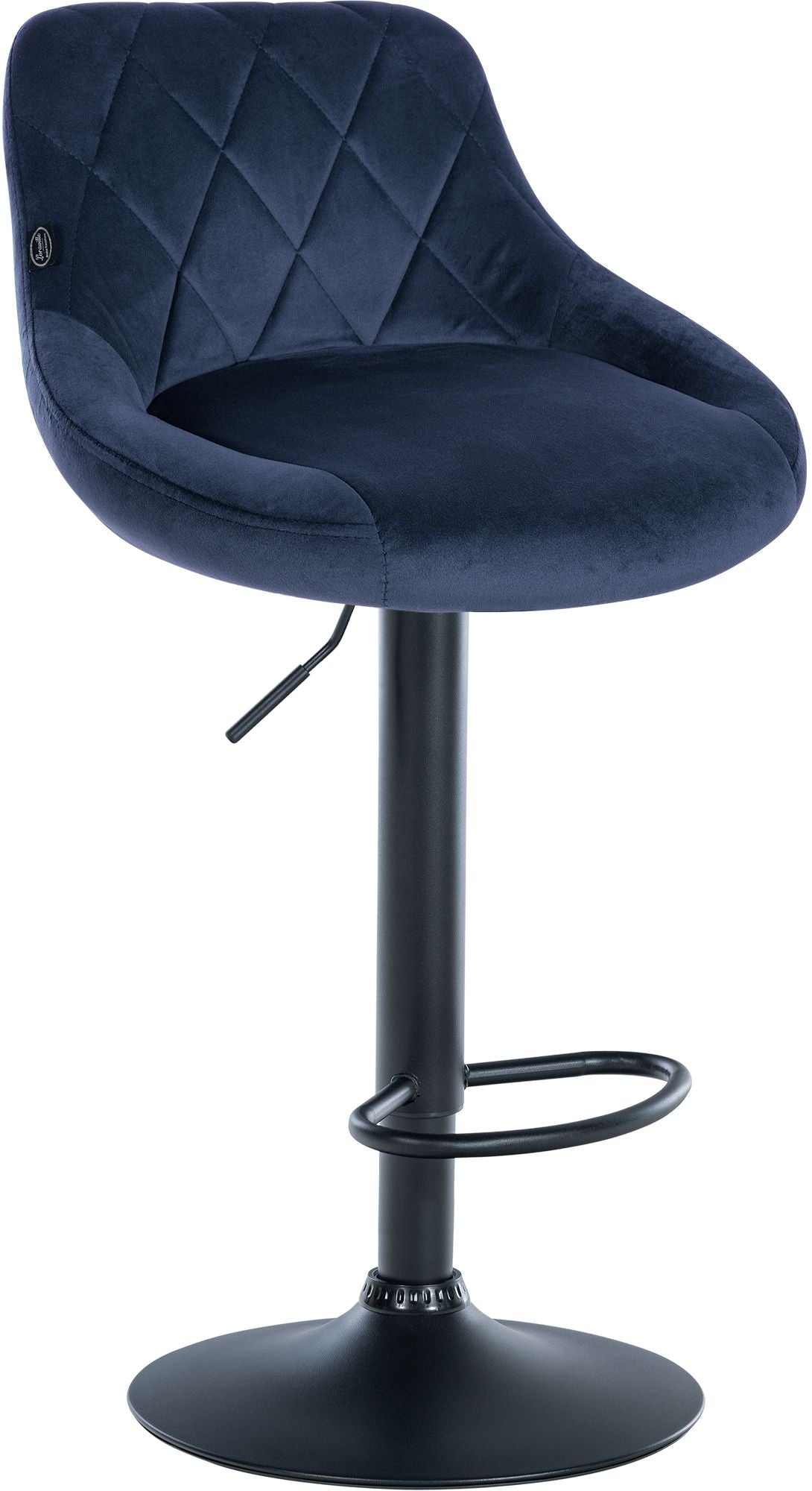 Fluwelen Barhocker - Elegante Kruk - 360° Draaibare Zitting met Gaslift en Voetensteun Kleur blauw Onderstel Kleur zwart