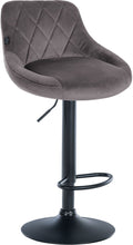 Fluwelen Barhocker - Elegante Kruk - 360° Draaibare Zitting met Gaslift en Voetensteun Kleur grijs Onderstel Kleur zwart