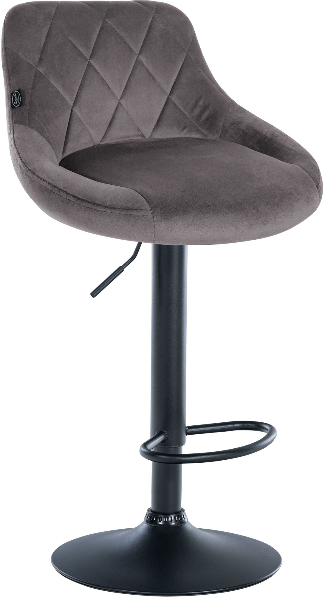 Fluwelen Barhocker - Elegante Kruk - 360° Draaibare Zitting met Gaslift en Voetensteun Kleur grijs Onderstel Kleur zwart