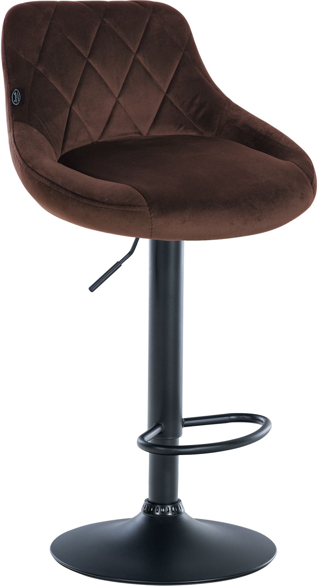 Fluwelen Barhocker - Elegante Kruk - 360° Draaibare Zitting met Gaslift en Voetensteun Kleur bruin Onderstel Kleur zwart