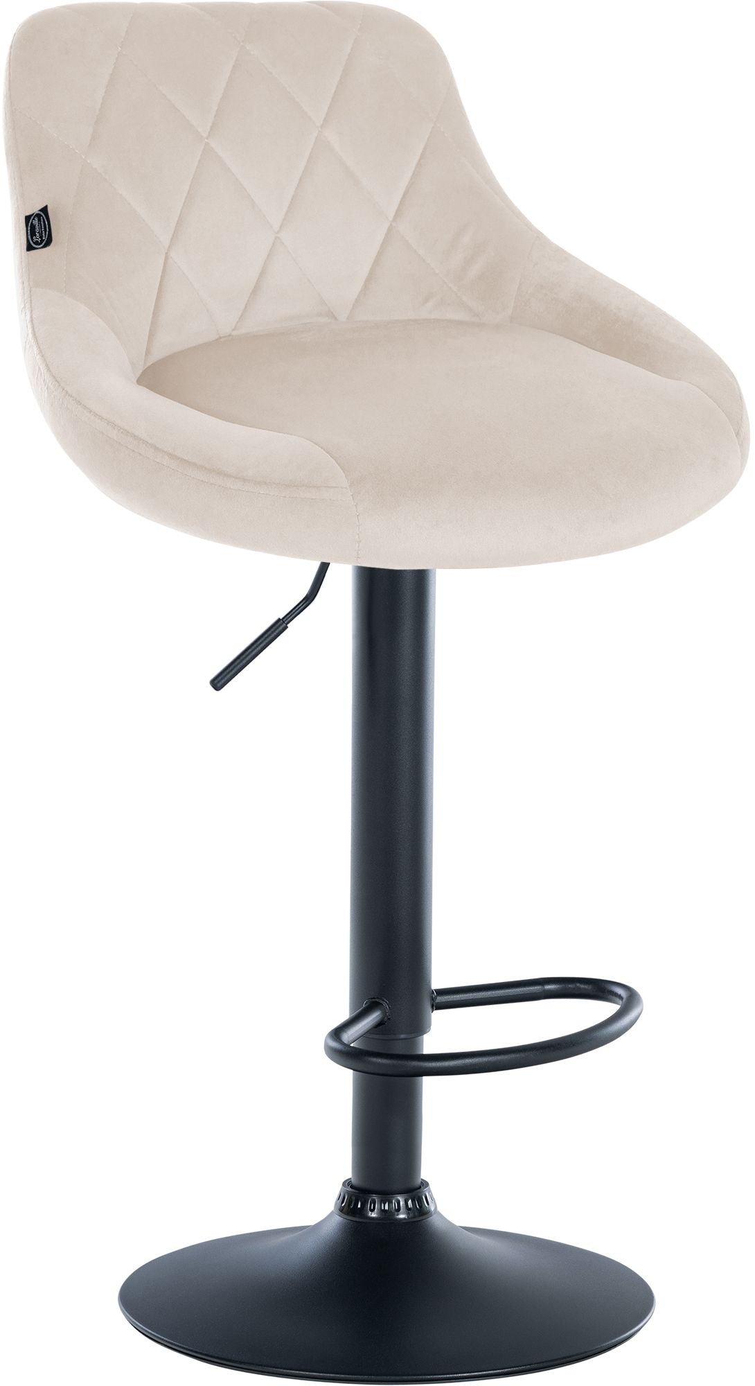 Fluwelen Barhocker - Elegante Kruk - 360° Draaibare Zitting met Gaslift en Voetensteun Kleur crème Onderstel Kleur zwart