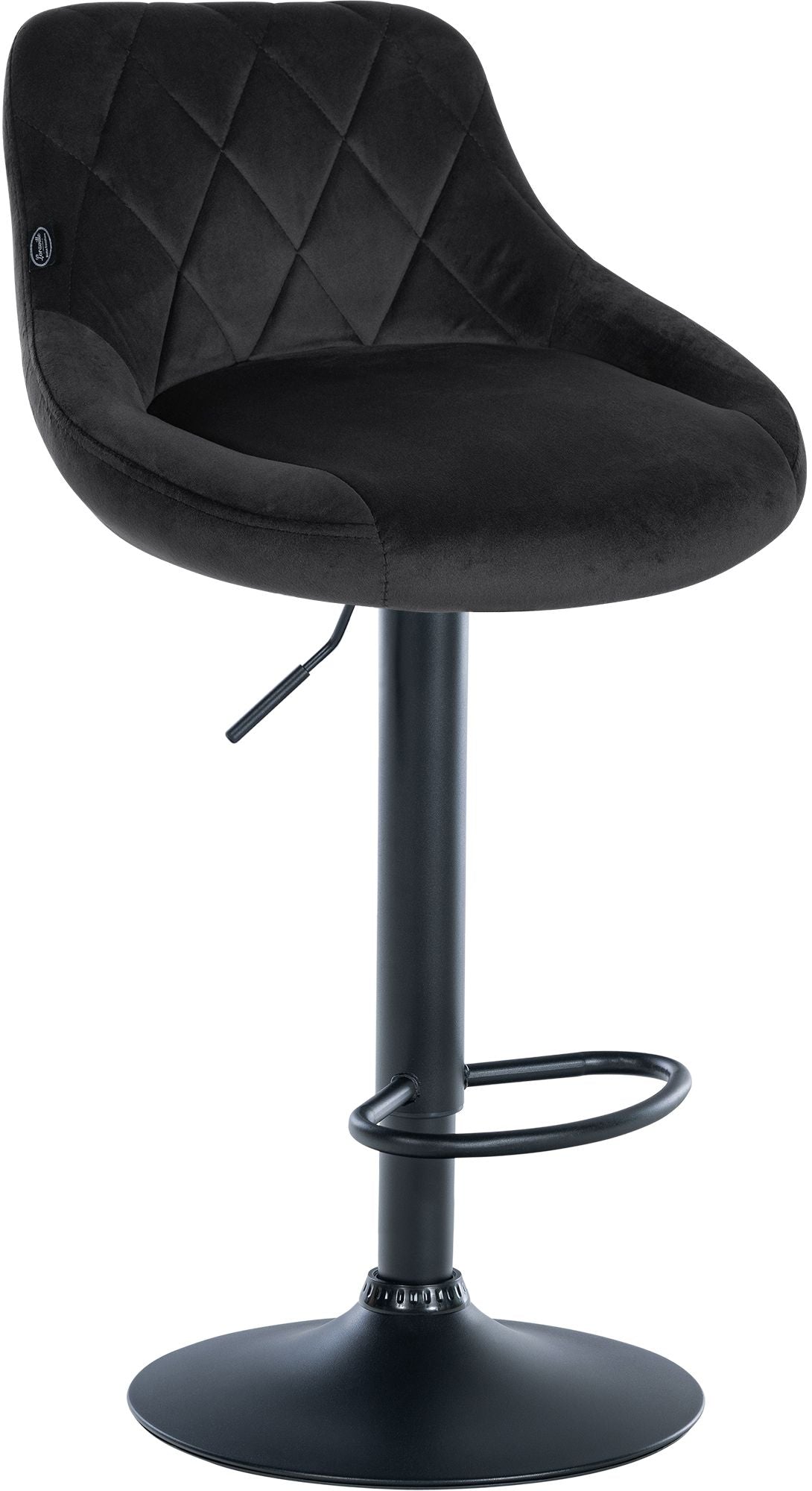 Fluwelen Barhocker - Elegante Kruk - 360° Draaibare Zitting met Gaslift en Voetensteun Kleur zwart Onderstel Kleur zwart