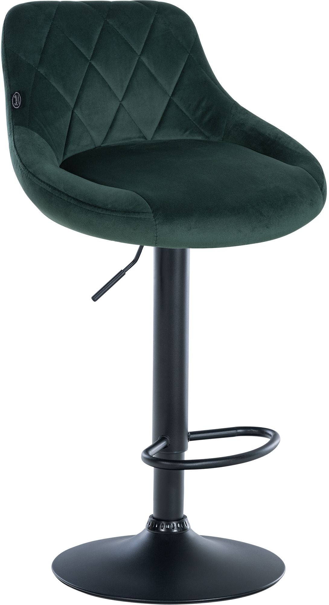 Fluwelen Barhocker - Elegante Kruk - 360° Draaibare Zitting met Gaslift en Voetensteun Kleur donkergroen Onderstel Kleur zwart