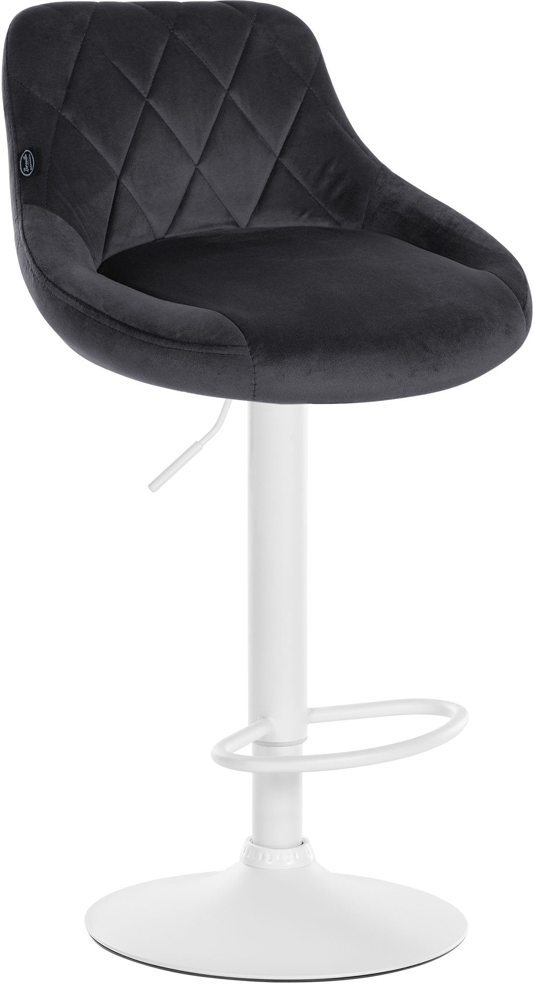Fluwelen Barhocker - Elegante Kruk - 360° Draaibare Zitting met Gaslift en Voetensteun Kleur donkergrijs Onderstel Kleur wit