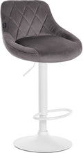 Fluwelen Barhocker - Elegante Kruk - 360° Draaibare Zitting met Gaslift en Voetensteun Kleur grijs Onderstel Kleur wit