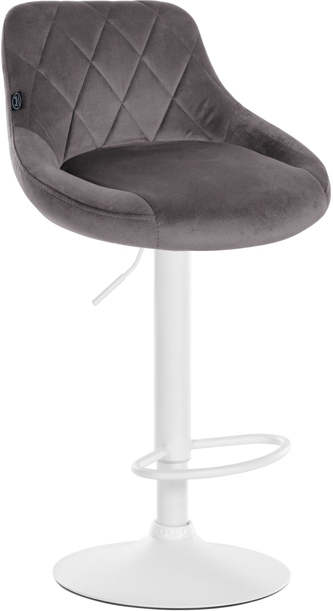 Fluwelen Barhocker - Elegante Kruk - 360° Draaibare Zitting met Gaslift en Voetensteun Kleur grijs Onderstel Kleur wit