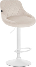 Fluwelen Barhocker - Elegante Kruk - 360° Draaibare Zitting met Gaslift en Voetensteun Kleur crème Onderstel Kleur wit