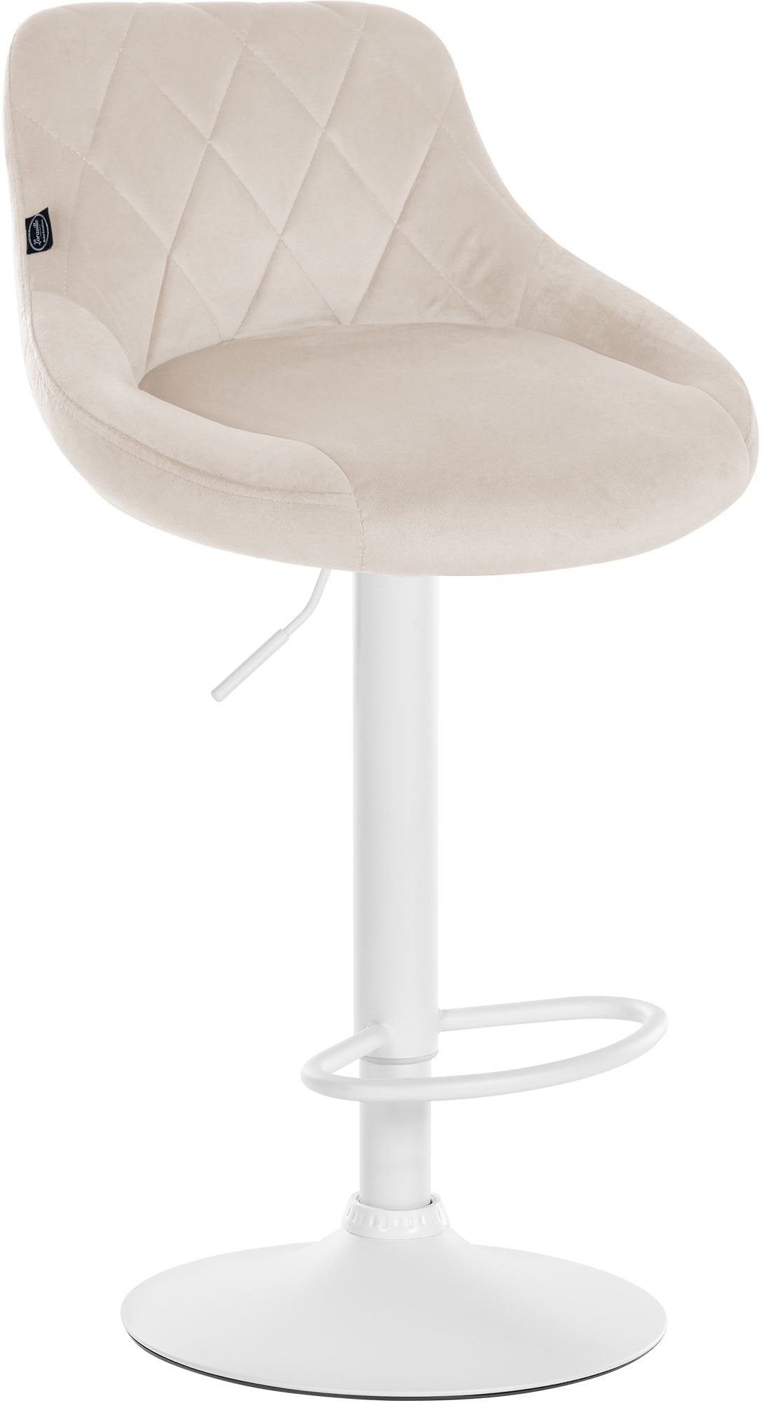 Fluwelen Barhocker - Elegante Kruk - 360° Draaibare Zitting met Gaslift en Voetensteun Kleur crème Onderstel Kleur wit