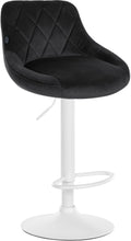 Fluwelen Barhocker - Elegante Kruk - 360° Draaibare Zitting met Gaslift en Voetensteun Kleur zwart Onderstel Kleur wit