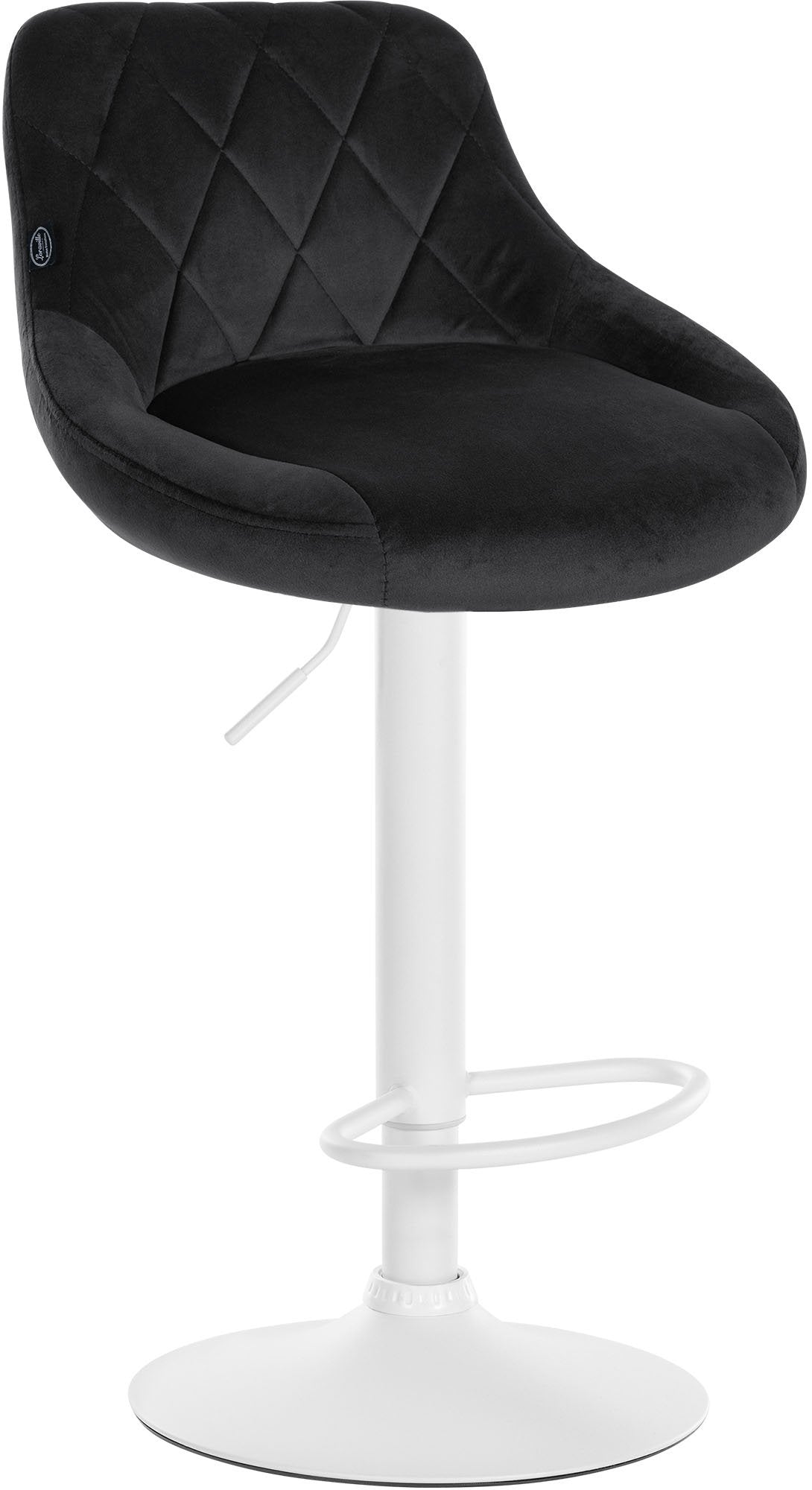 Fluwelen Barhocker - Elegante Kruk - 360° Draaibare Zitting met Gaslift en Voetensteun Kleur zwart Onderstel Kleur wit