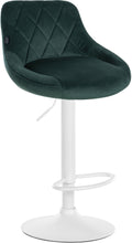 Fluwelen Barhocker - Elegante Kruk - 360° Draaibare Zitting met Gaslift en Voetensteun Kleur donkergroen Onderstel Kleur wit