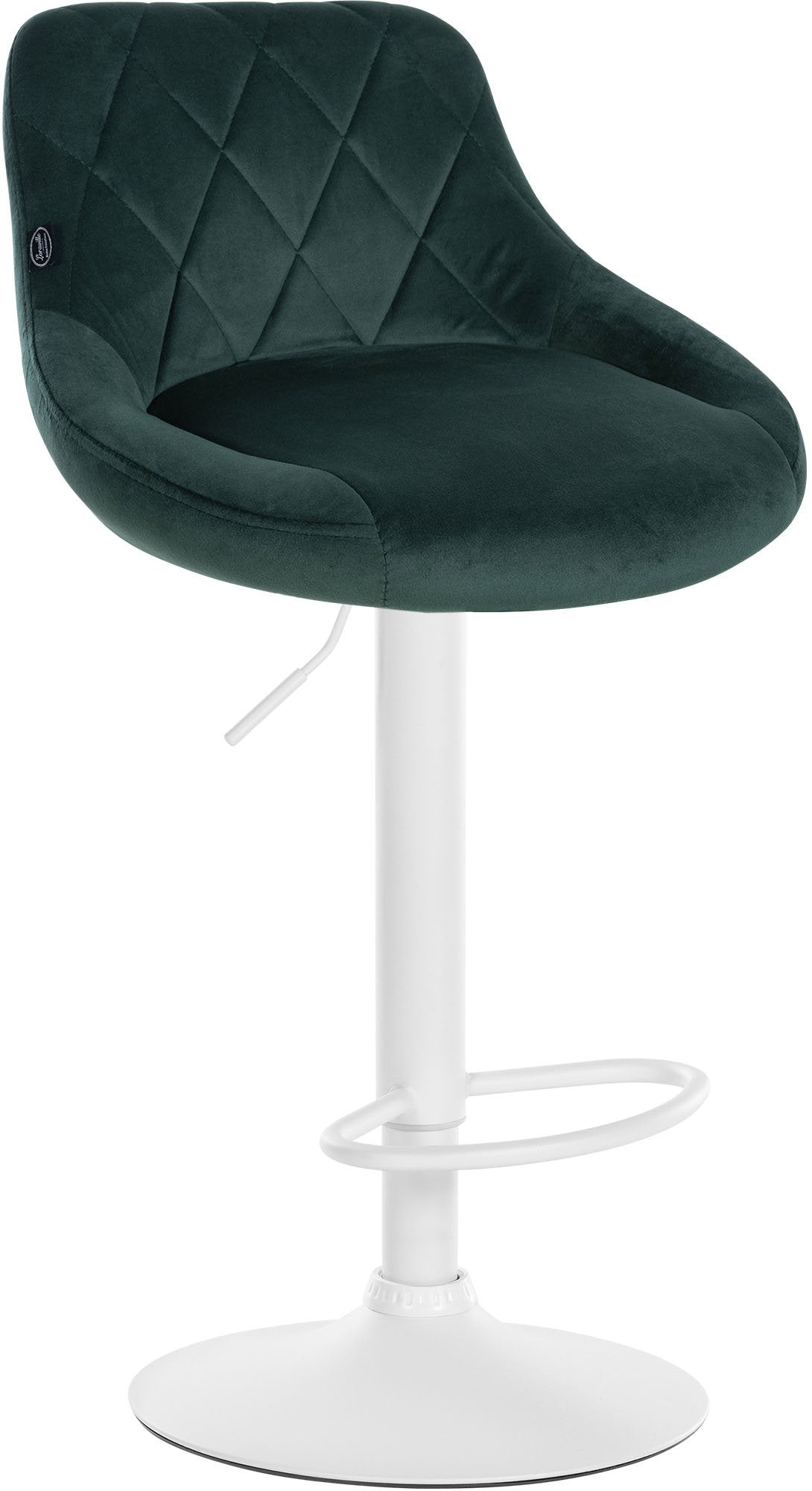 Fluwelen Barhocker - Elegante Kruk - 360° Draaibare Zitting met Gaslift en Voetensteun Kleur donkergroen Onderstel Kleur wit