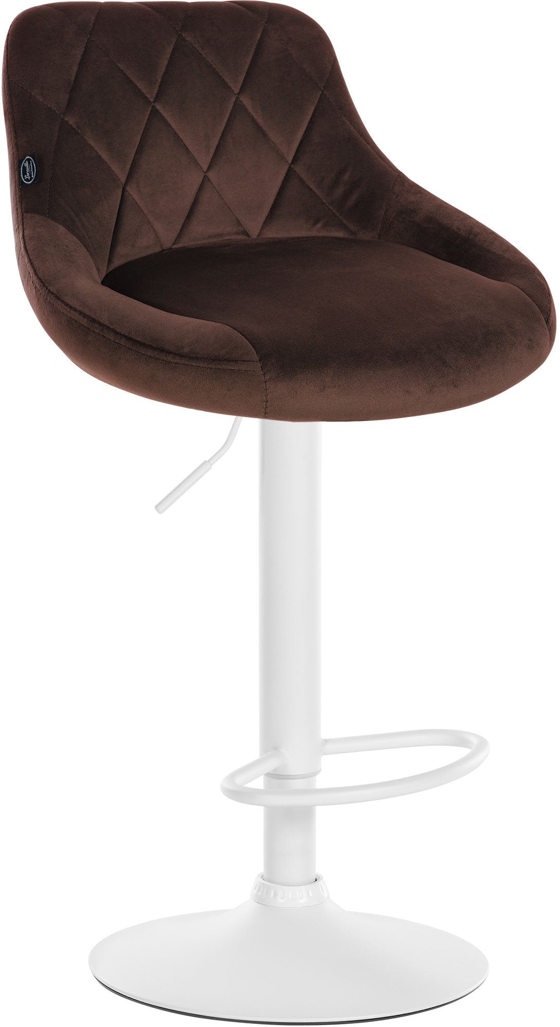 Fluwelen Barhocker - Elegante Kruk - 360° Draaibare Zitting met Gaslift en Voetensteun Kleur bruin Onderstel Kleur wit