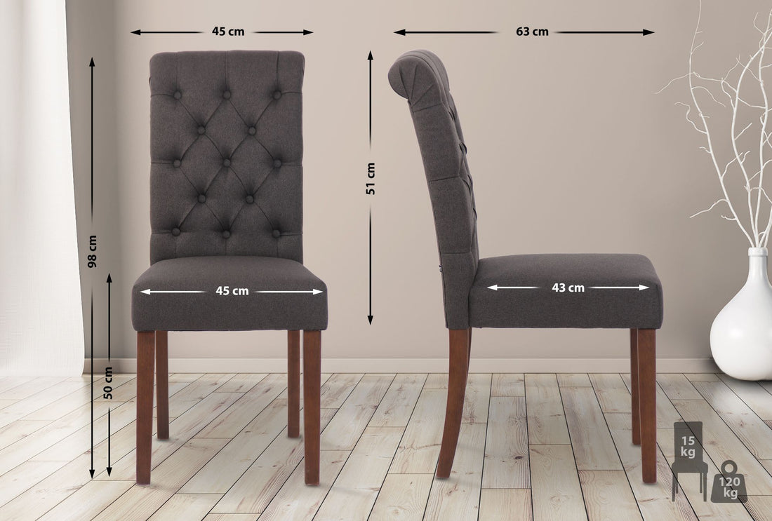 Set van 2 Eetkamerstoelen - Dining Chairs - Optimaal Comfort & Stabiel Houten Frame Kleur donkergrijs