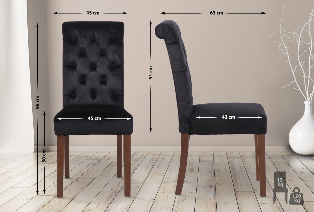 2-delige set Eetkamerstoelen - Keukenstoelen - Comfortabele Hoge Rugleuning Kleur zwart