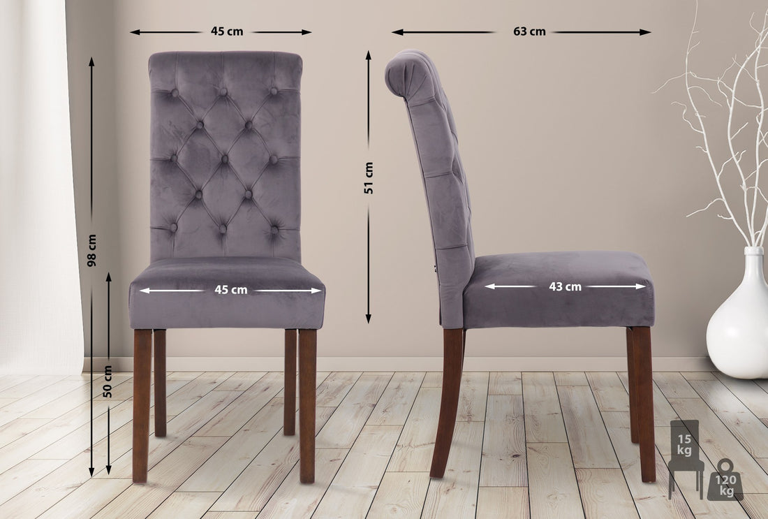 Set van 2 Eetkamerstoelen - Keukenstoelen - Extra Comfort & Stijlvolle Hoge Rugleuning Kleur donkergrijs
