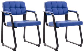 Set van 2 Eetkamerstoelen - Dinerset - Comfortabel Design met Kunstleren Bekleding Kleur blauw