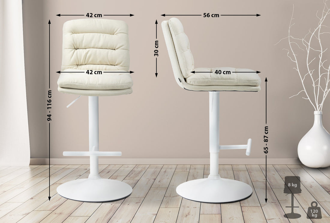 Barkruk Stof, Kruk, Met Voetsteun en Ergonomische Rugleuning - Luxe Zitcomfort Kleur crème