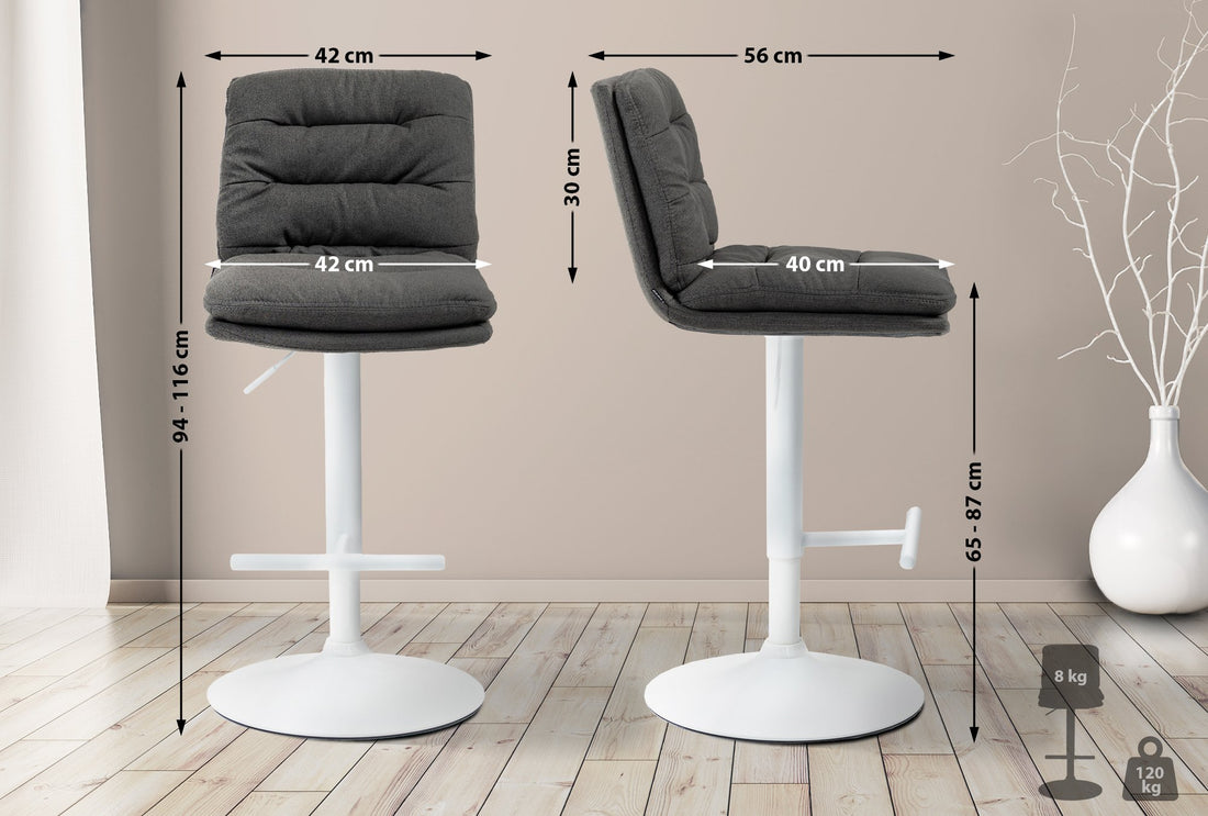 Barkruk, Houten Zitmeubel - Verstelbaar Metaal - 360° Draaifunctie, Comfortabele Stoel Kleur donkergrijs
