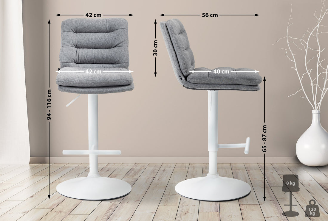 Barkruk Stof - Barstoel - Uitstekend Zitcomfort, In Hoogte Verstelbaar en 360° Draaibaar Kleur grijs