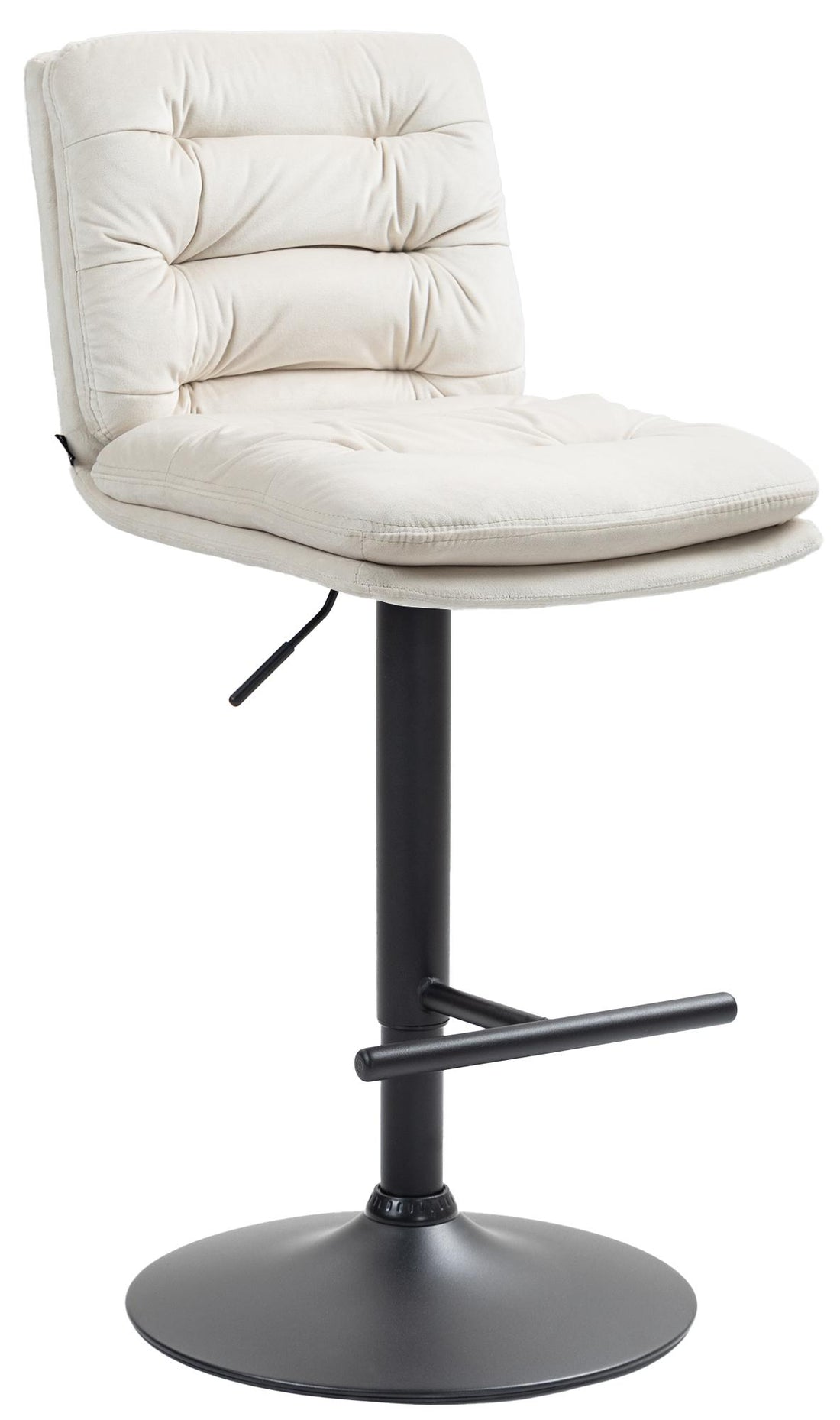 Barkruk met Fluwelen Zitting - Elegante Kruk - Hoog Zitcomfort en Verstelbare Hoogte Kleur crème Onderstel Kleur zwart