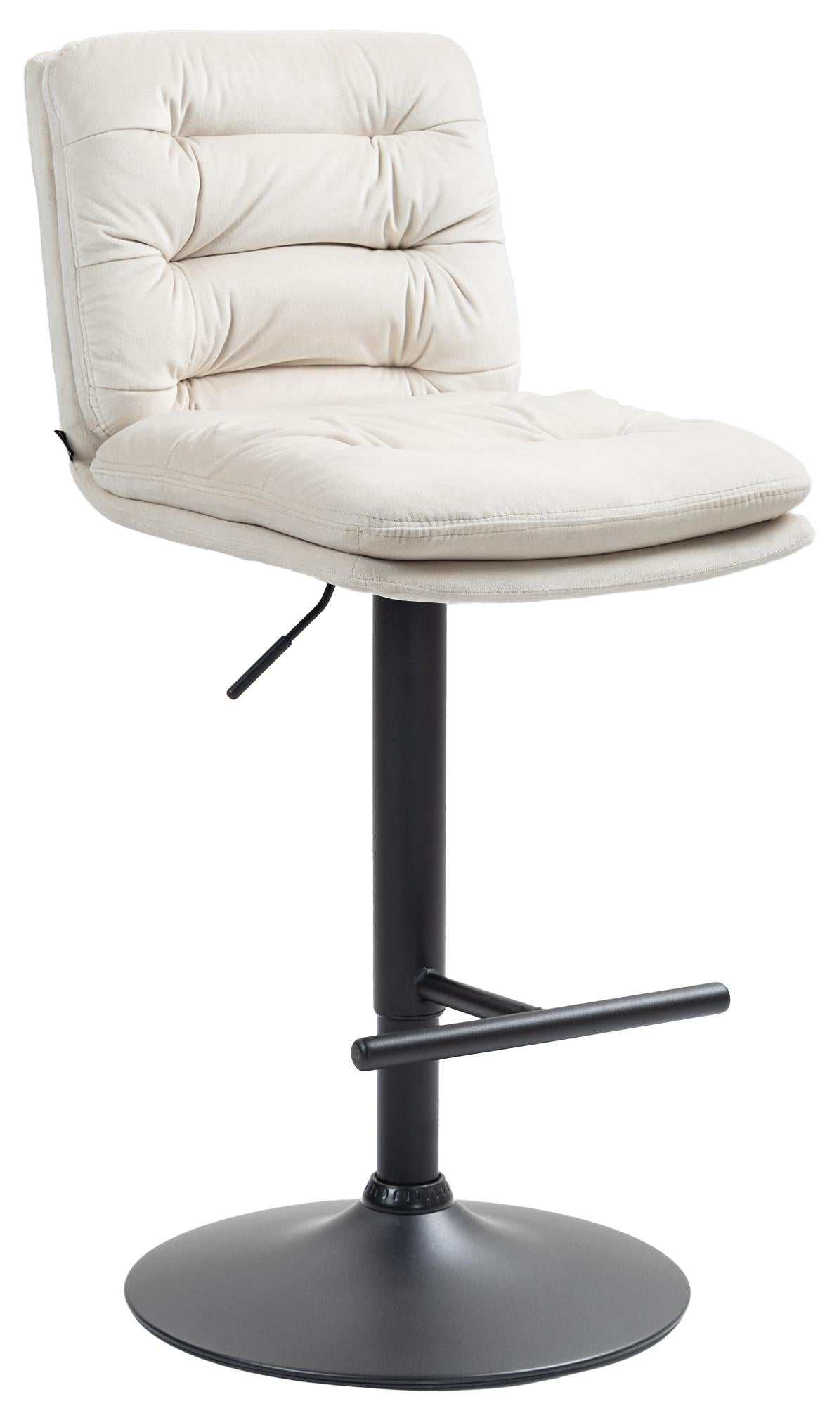 Barkruk met Fluwelen Zitting - Elegante Kruk - Hoog Zitcomfort en Verstelbare Hoogte Kleur crème Onderstel Kleur zwart