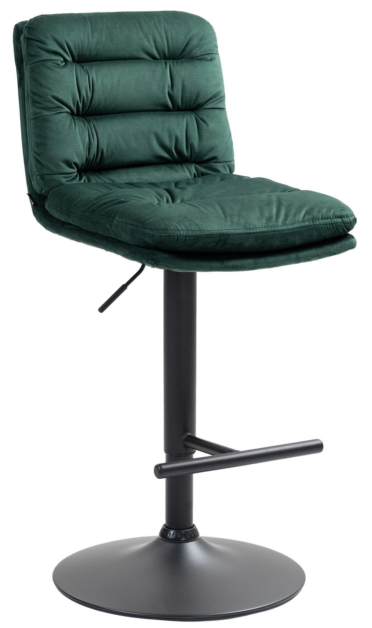 Barkruk met Fluwelen Zitting - Elegante Kruk - Hoog Zitcomfort en Verstelbare Hoogte Kleur groen Onderstel Kleur zwart