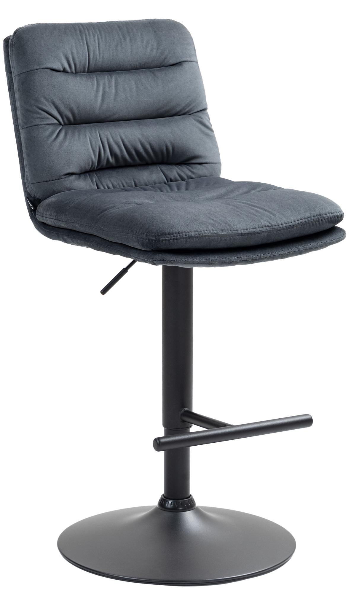 Barkruk met Fluwelen Zitting - Elegante Kruk - Hoog Zitcomfort en Verstelbare Hoogte Kleur donkergrijs Onderstel Kleur zwart
