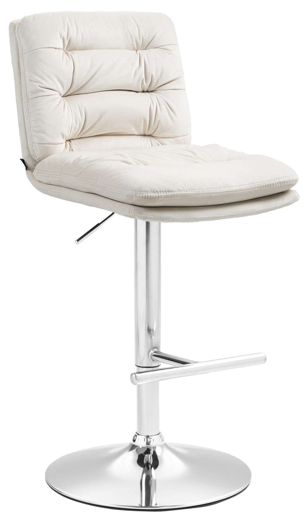 Barkruk met Fluwelen Zitting - Elegante Kruk - Hoog Zitcomfort en Verstelbare Hoogte Kleur crème Onderstel Kleur chroom