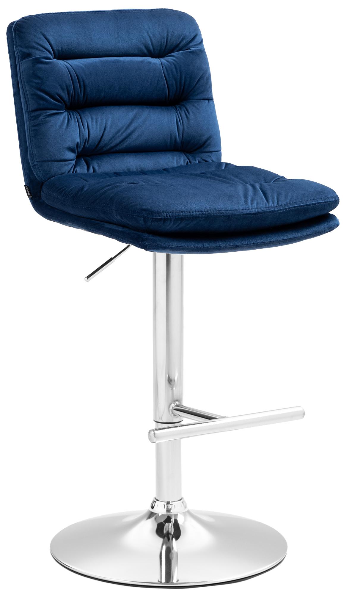 Barkruk met Fluwelen Zitting - Elegante Kruk - Hoog Zitcomfort en Verstelbare Hoogte Kleur blauw Onderstel Kleur chroom