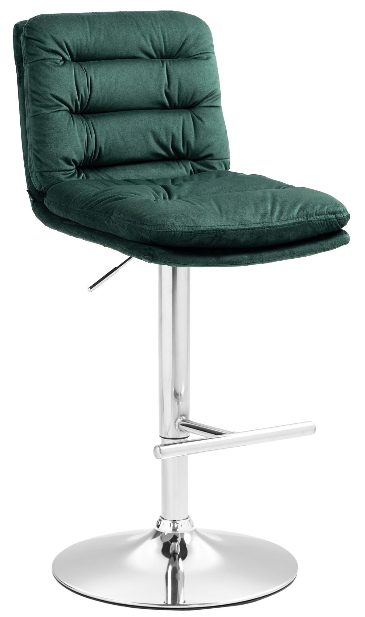 Barkruk met Fluwelen Zitting - Elegante Kruk - Hoog Zitcomfort en Verstelbare Hoogte Kleur groen Onderstel Kleur chroom