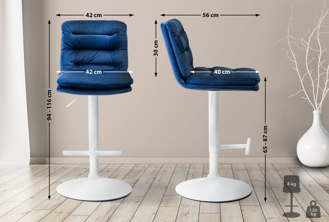 Fluwelen Barkruk Blauw - Velvet Stoel - Optimaal Zitcomfort & Draaibaar Design Kleur blauw