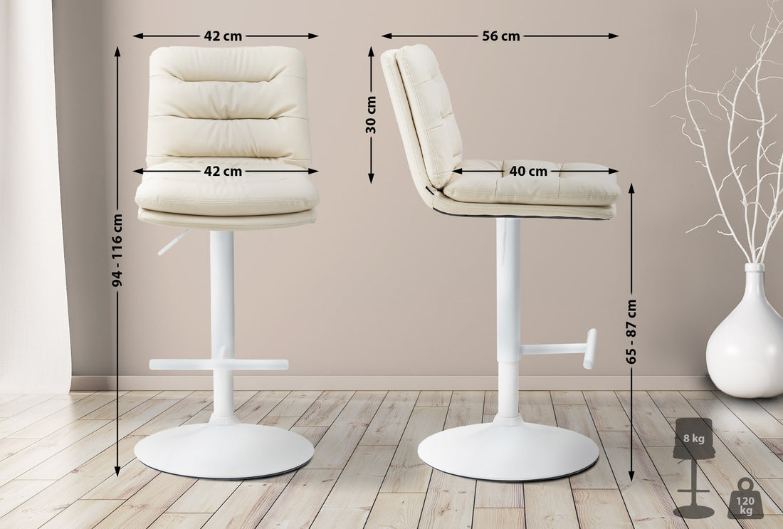 Barkruk van Kunstleer - Stijlvolle Kruk - Hoog Zitcomfort, Verstelbaar & Draaibaar Design Kleur crème