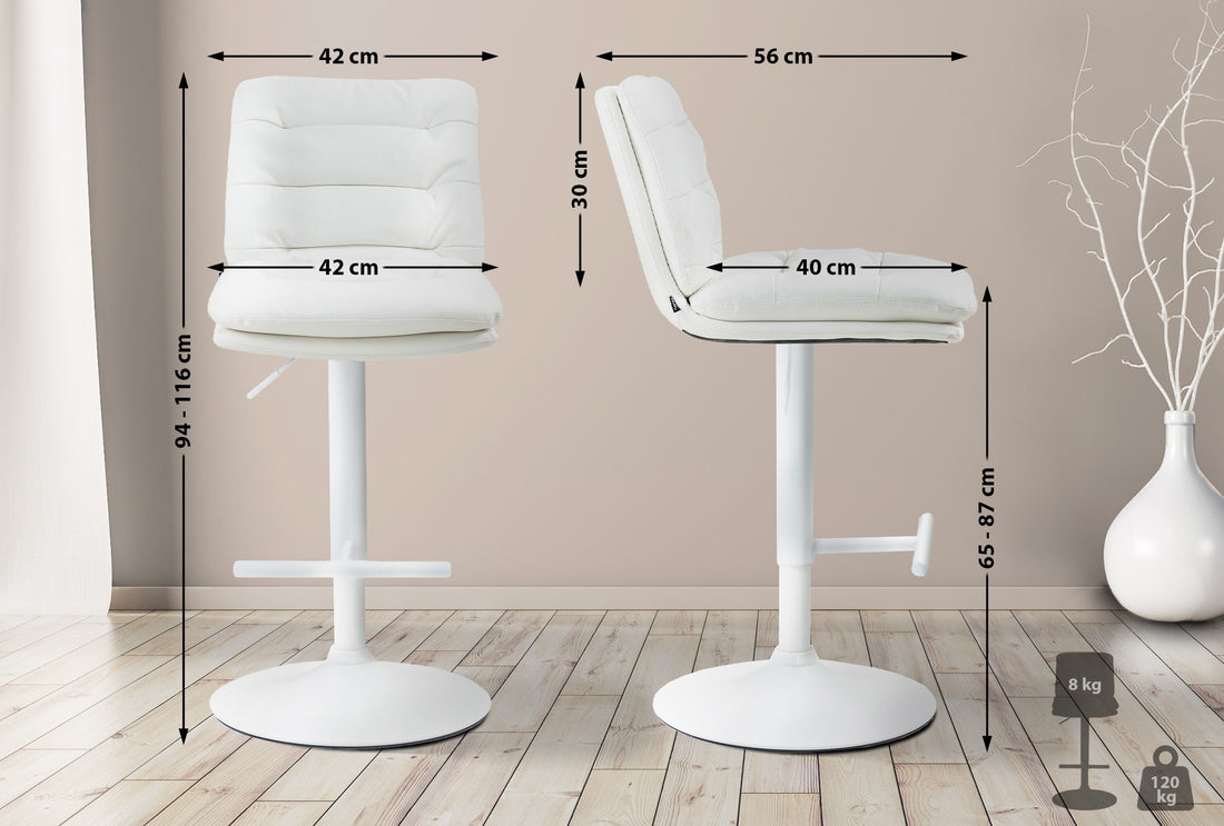Barkruk Kunstleer - Kruk - Hoog Zitcomfort, Modern Design, Stijlvolle Bekleding en Draaibaar Kleur wit