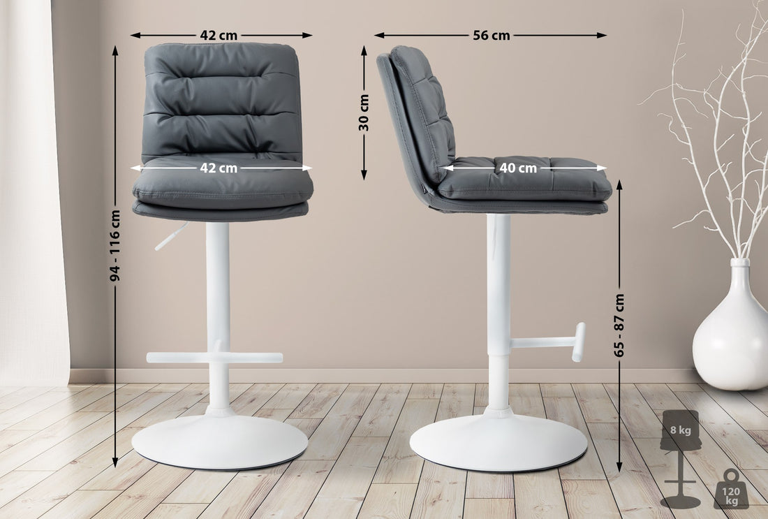 Barkruk van kunstleer - Kruk - Comfortabele zitervaring - Stijlvol design en verstelbaar frame Kleur grijs