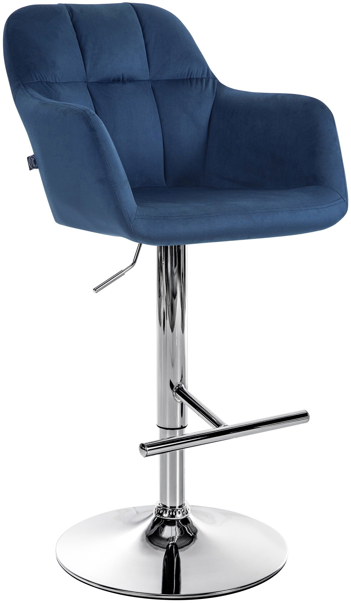 Verstelbare Fluwelen Barkruk – Hoge Stoel – Maximale Comfort en 360° Mobiliteit Kleur blauw Materiaal onderstel Metaal in chroomlook