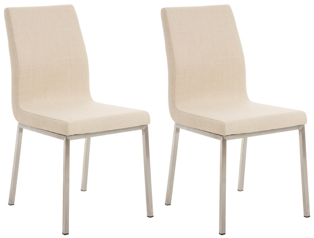2-delige set RVS Eetkamerstoelen - Design Stoelen - Comfortabele Gewatteerde Zitting Kleur crème