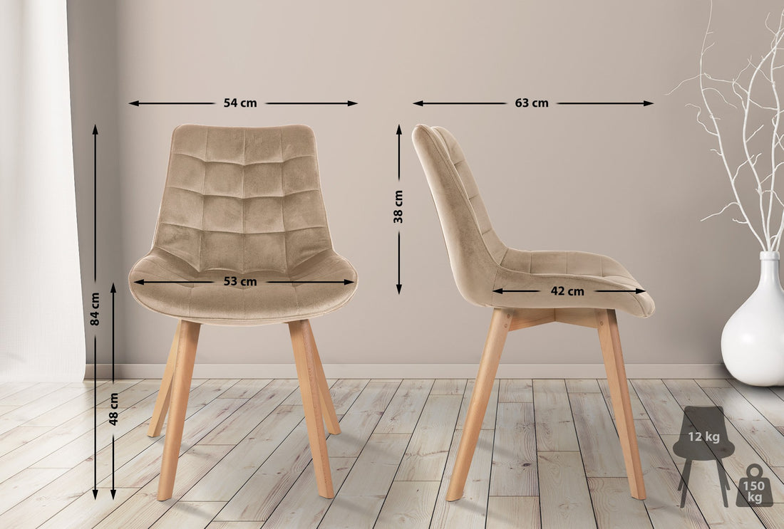2-delige set Eetkamerstoelen - Keukenstoelen - Fluwelen Bekleding, Onderhoudsvriendelijk Kleur bruin
