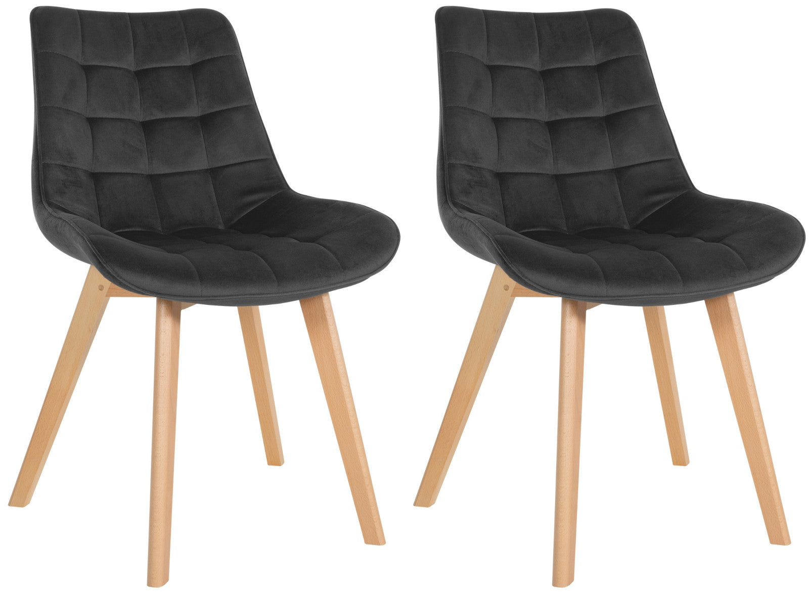 Set van 2 Fluwelen Stoelen - Eetkamerstoelen - Langdurig Zitgemak, Onderhoudsvriendelijk Kleur zwart