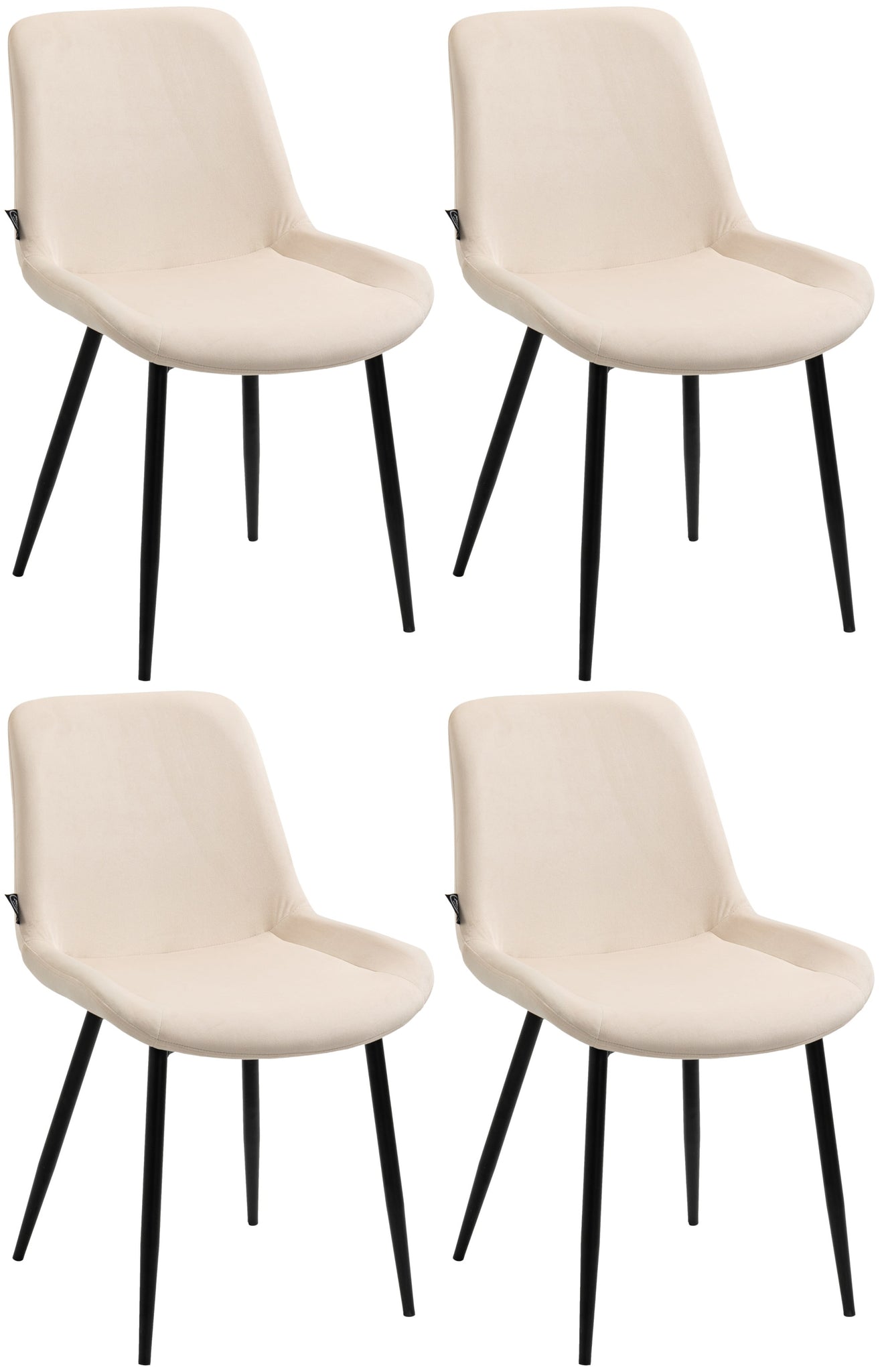 4-delige Velours Eetkamerstoelen - Keukenstoelen - Hoog Zitcomfort Kleur crème
