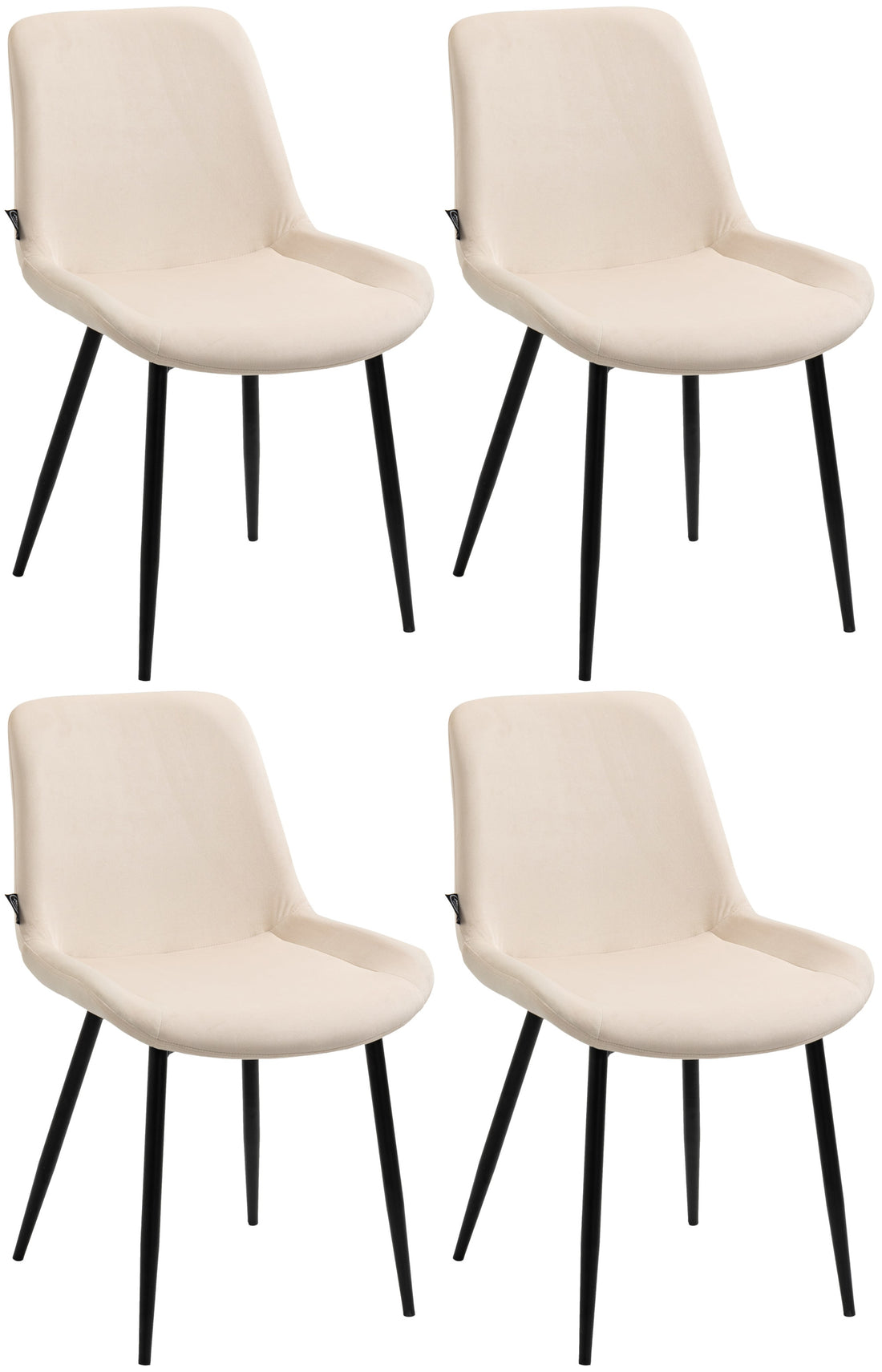 4-delige Velours Eetkamerstoelen - Keukenstoelen - Hoog Zitcomfort Kleur crème