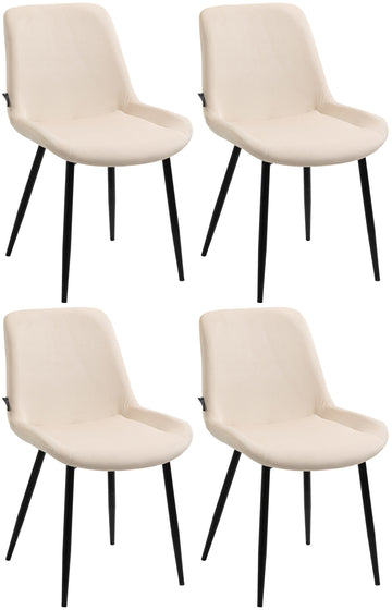4-delige Velours Eetkamerstoelen - Keukenstoelen - Hoog Zitcomfort Kleur crème
