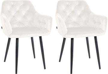 2-delige set Fluwelen Eetkamerstoelen - Velvet Stoelen - Langdurig Zitcomfort Kleur crème