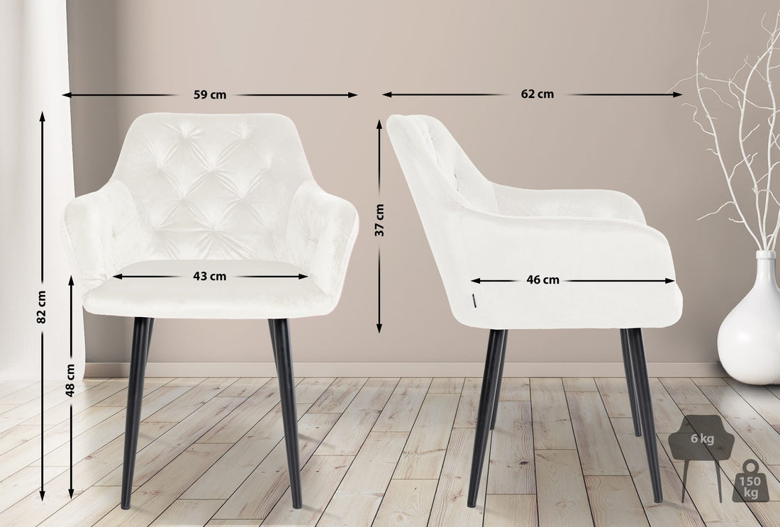 2-delige set Fluwelen Eetkamerstoelen - Velvet Stoelen - Langdurig Zitcomfort Kleur crème