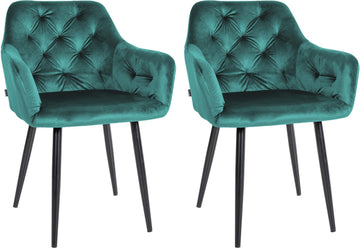 2-delige set Fluwelen Eetkamerstoelen - Moderne Stoelen - Langdurig Comfort Kleur donkergroen